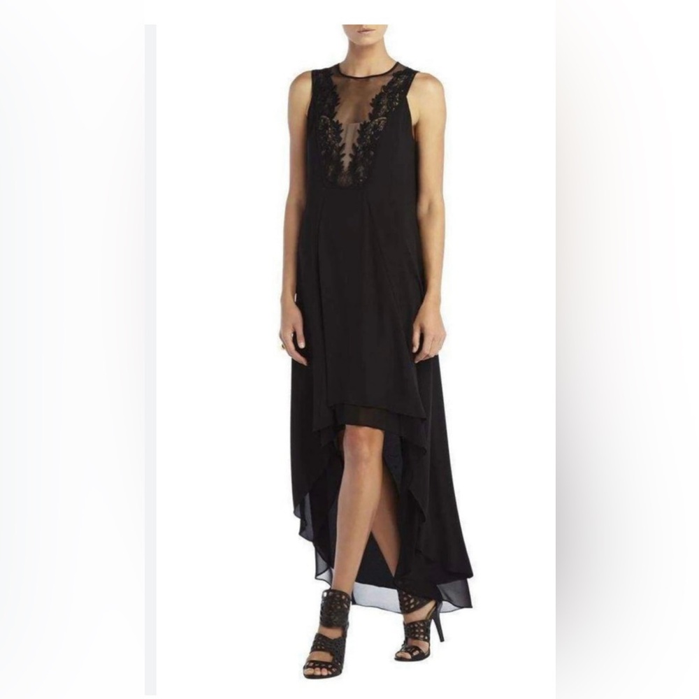 BCBGMaxAzria Cassidy Sleevless Lace Yoke Black Dress in Sz 2